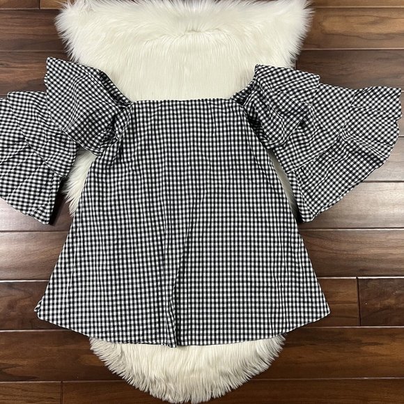 Caroline Constas Size Small Black White Gingham‎ Off The Shoulder Mini Dress - Picture 1 of 11